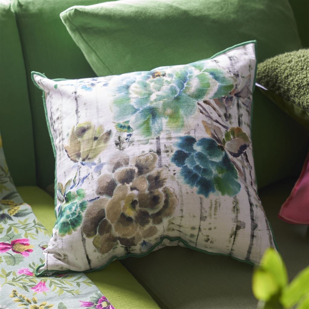 Kyoto Flower Jade Cotton Cushion