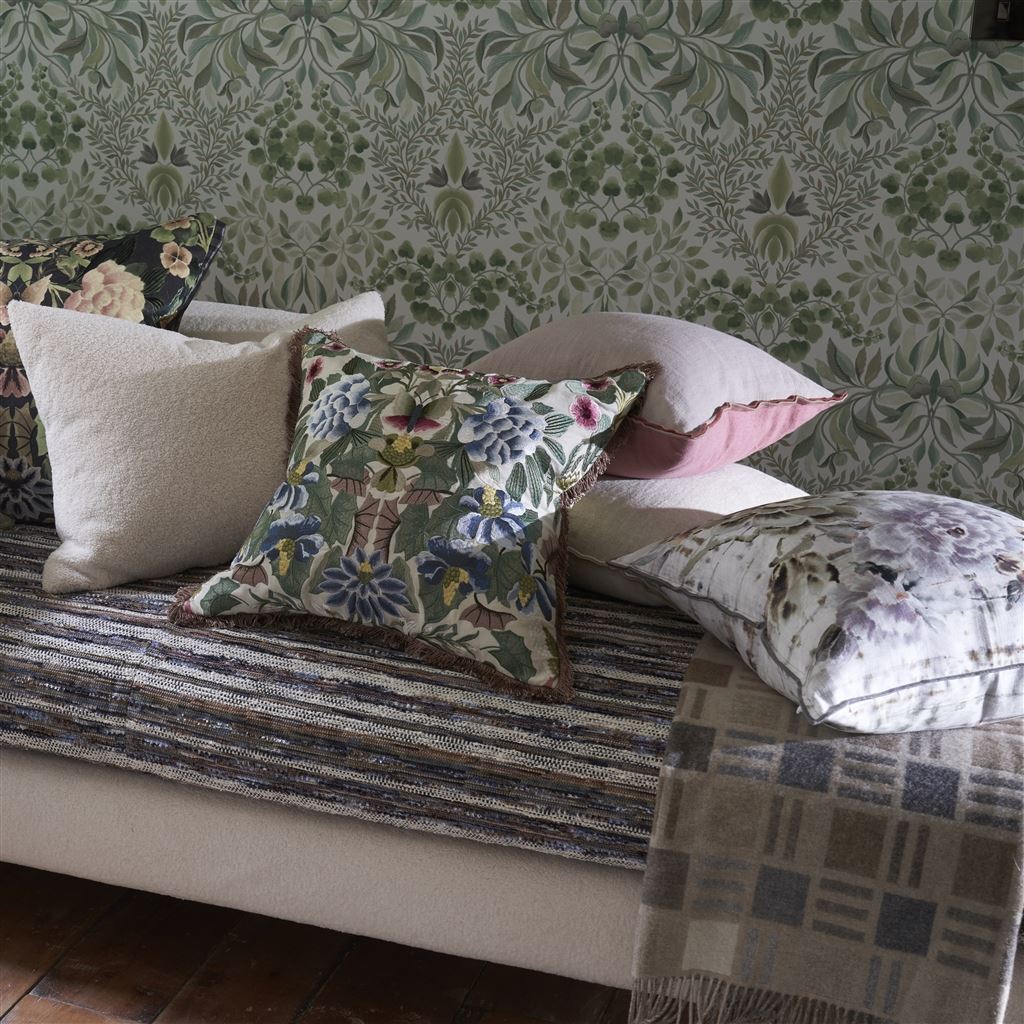 Ikebana Damask Cameo Decorative Pillow