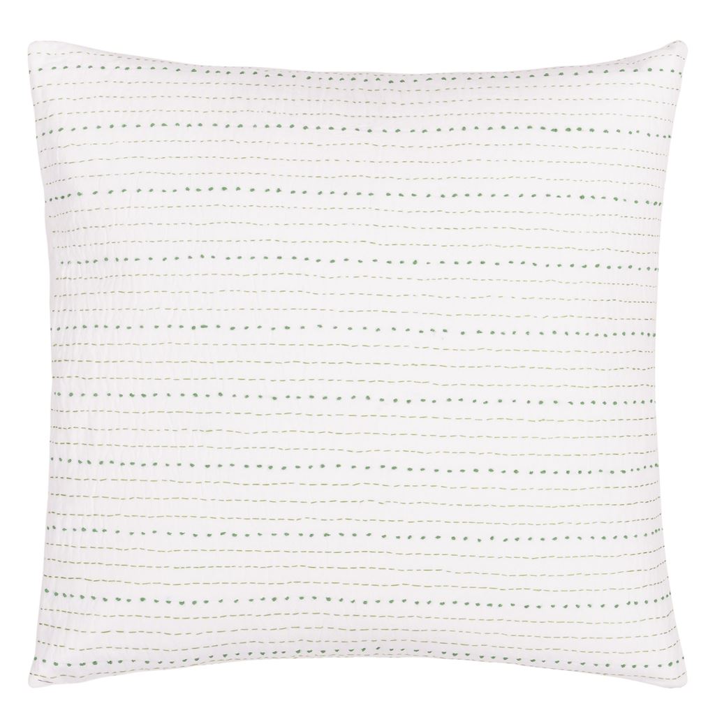 White Embroidered Cushion Emerald