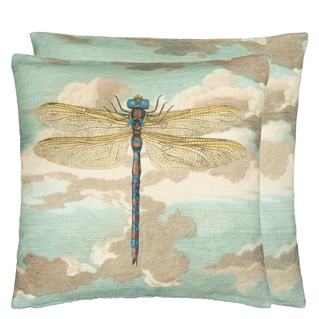 Dragonfly Over Clouds Sky Blue Cushion