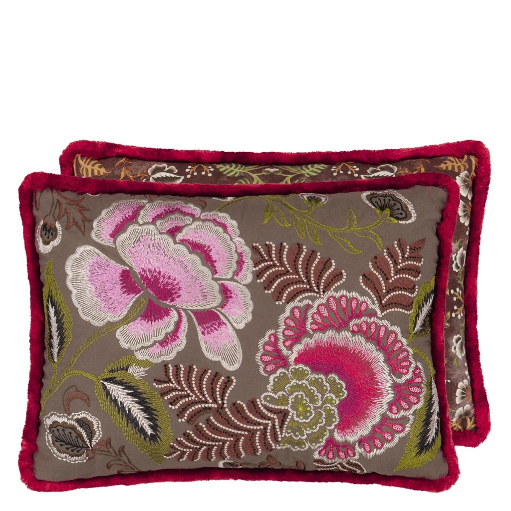 Rose de Damas Embroidered - Cranberry - Cushion - 60x45cm - Without...