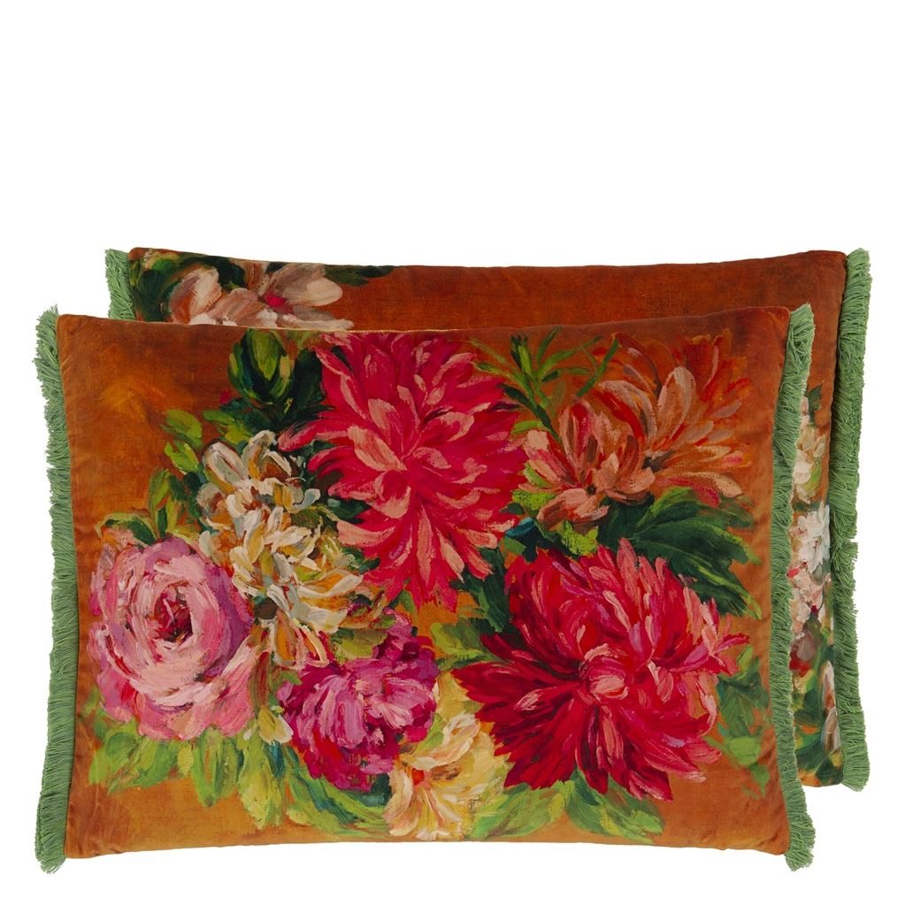 Fleurs d artistes Velours Terracotta Cushion