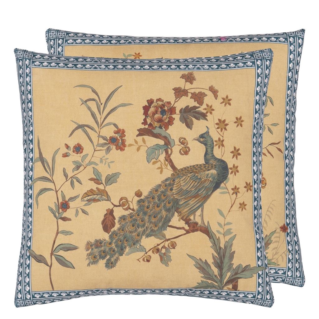 Peacock Toile Sepia Cushion