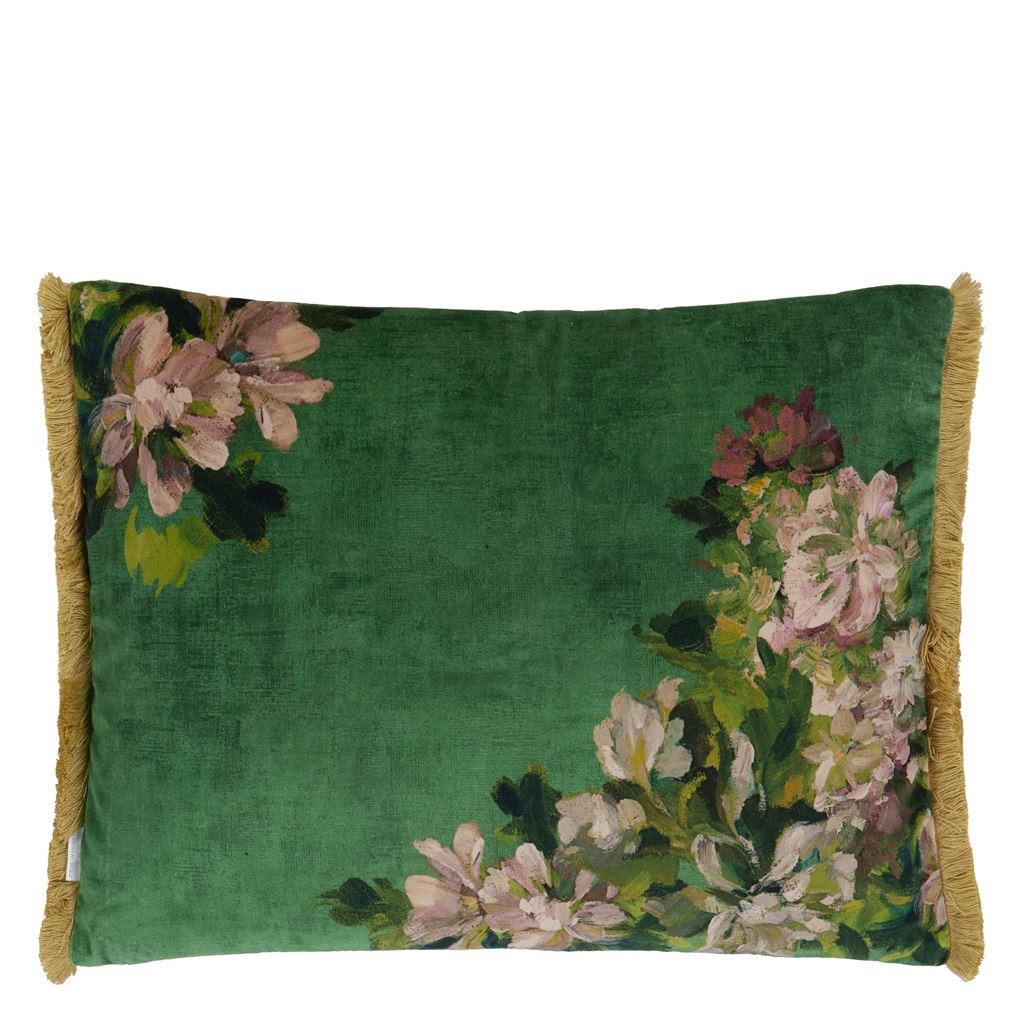 Fleurs d artistes Velours Vintage Green Cushion - Reverse