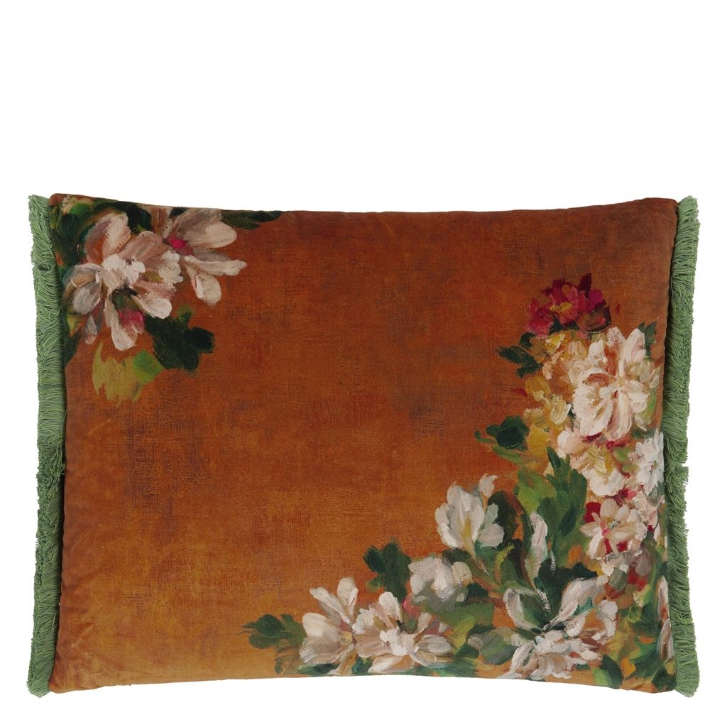 Fleurs d artistes Velours Terracotta Cushion - Reverse