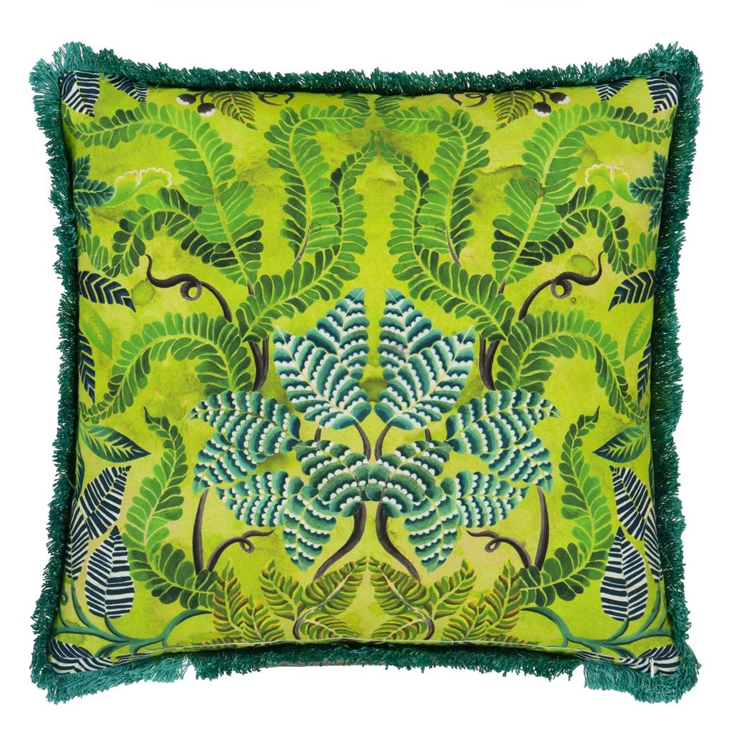 Brocart Decoratif Embroidered Lime Cushion - Reverse