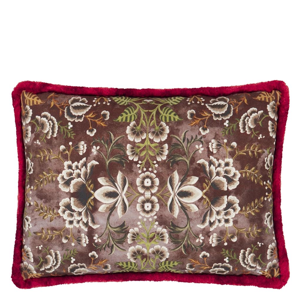 Rose de Damas Embroidered Cranberry Cushion - Reverse