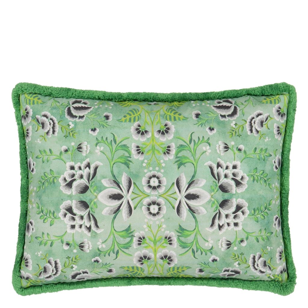 Rose de Damas Embroidered Jade Cushion - Reverse