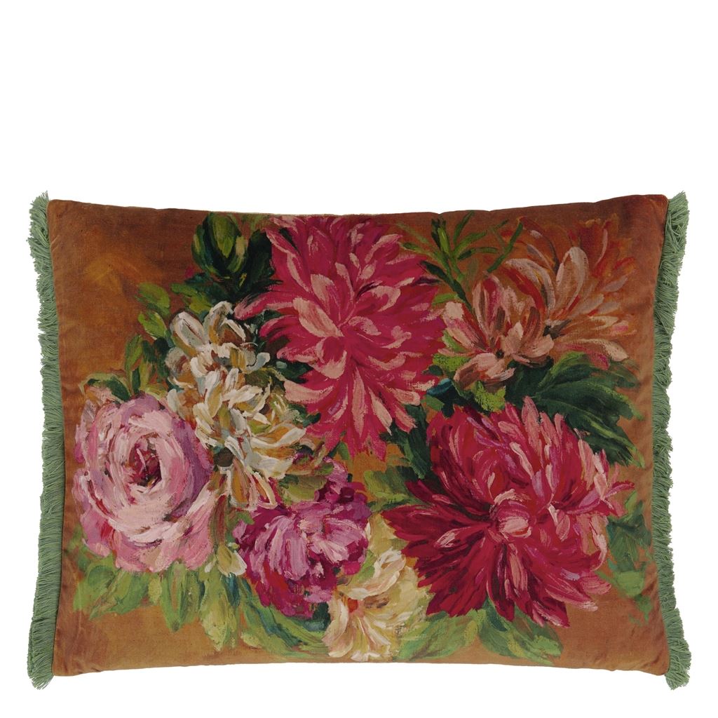 Fleurs d artistes Velours Terracotta Cushion