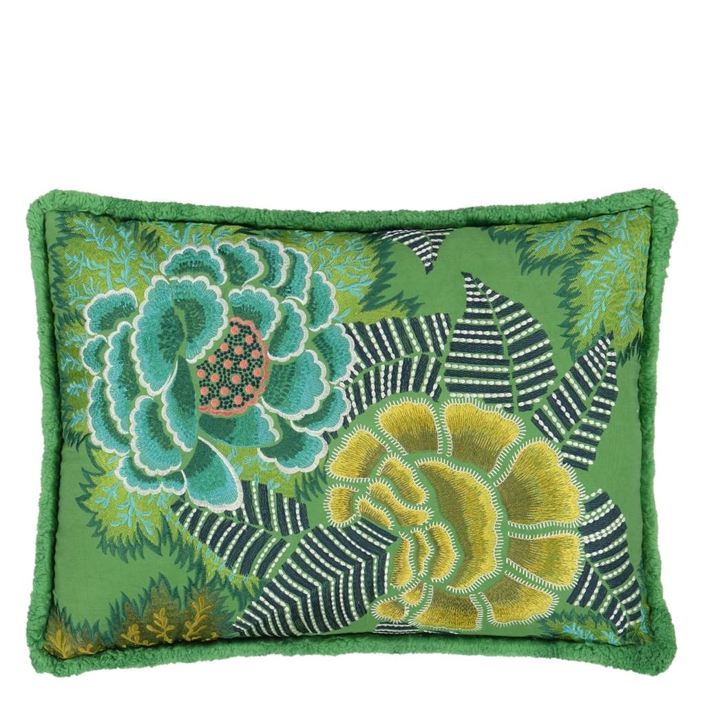 Rose de Damas Embroidered Jade Cushion
