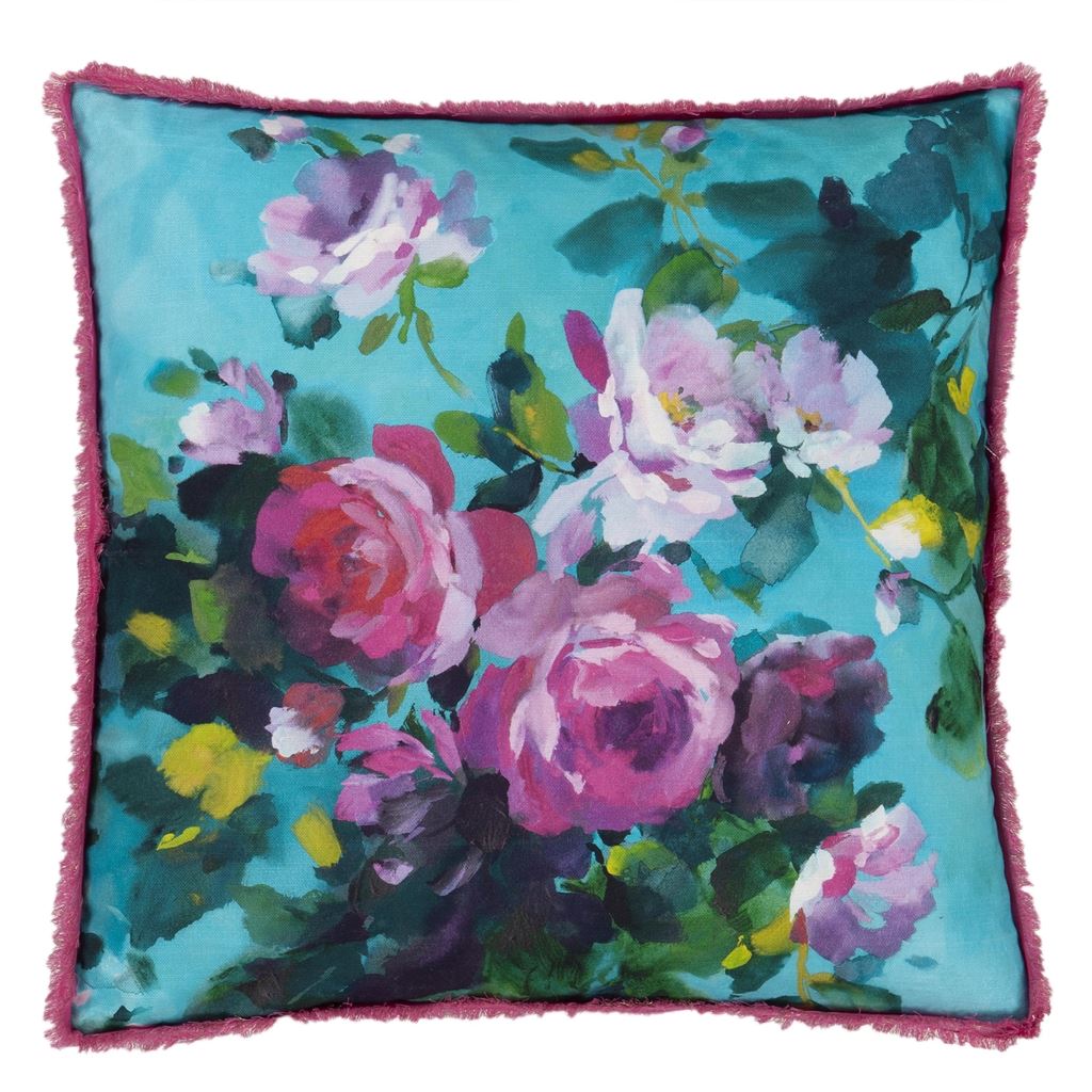 Bouquet de Roses Turquoise Cushion