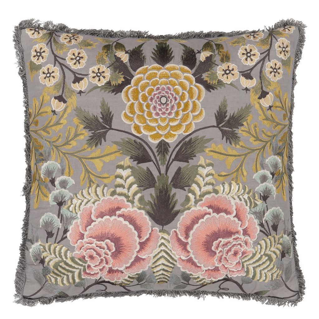 Brocart Decoratif Embroidered Sepia Cushion