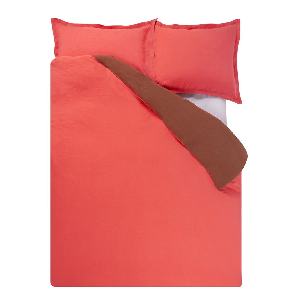 Biella Coral & Rosewood Pure Linen Bed Linen