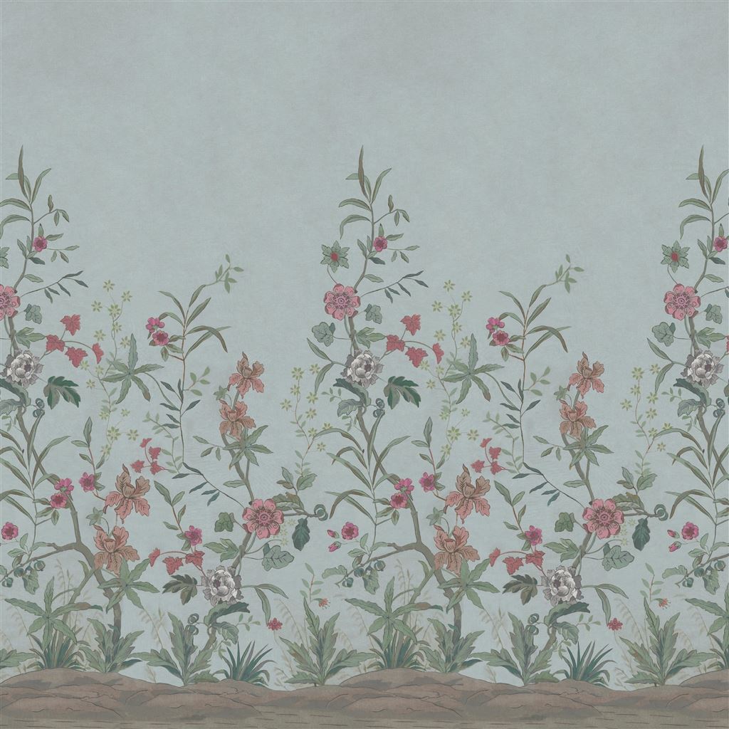 Peacock Toile Scene 2 - Sky Blue Large Sample