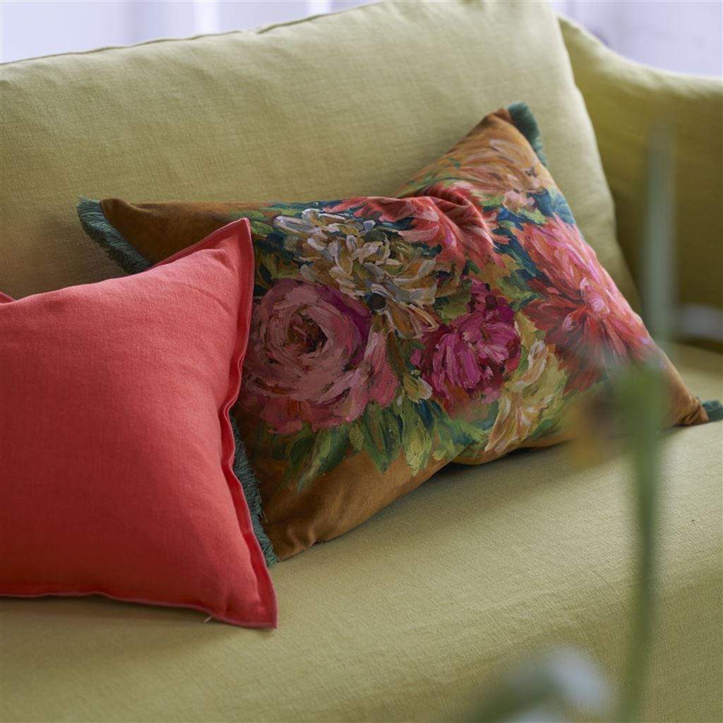 Fleurs D Artistes Velours Terracotta Cushion