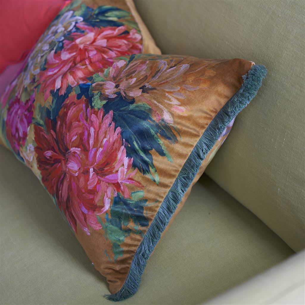 Coussin Fleurs D Artistes Velours Terracotta