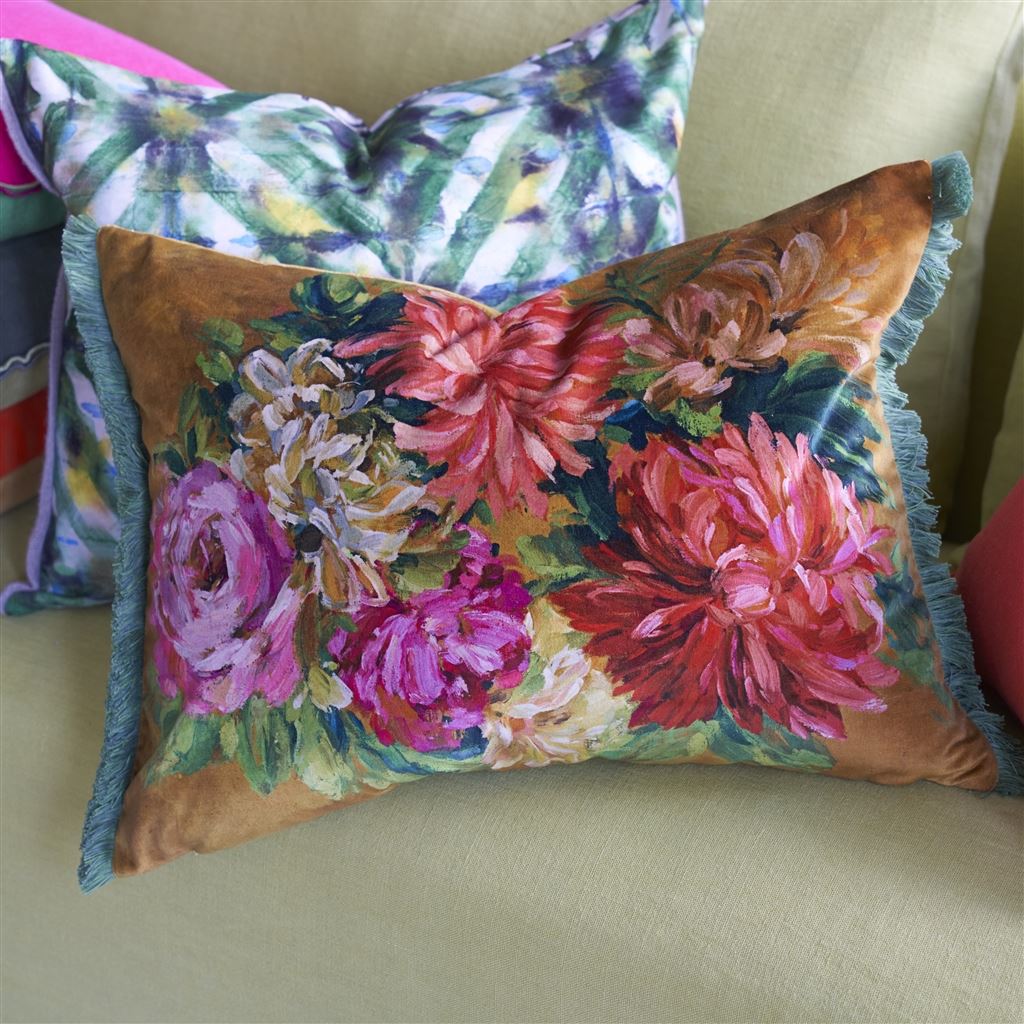Fleurs D Artistes Velours Terracotta Velvet Cushion