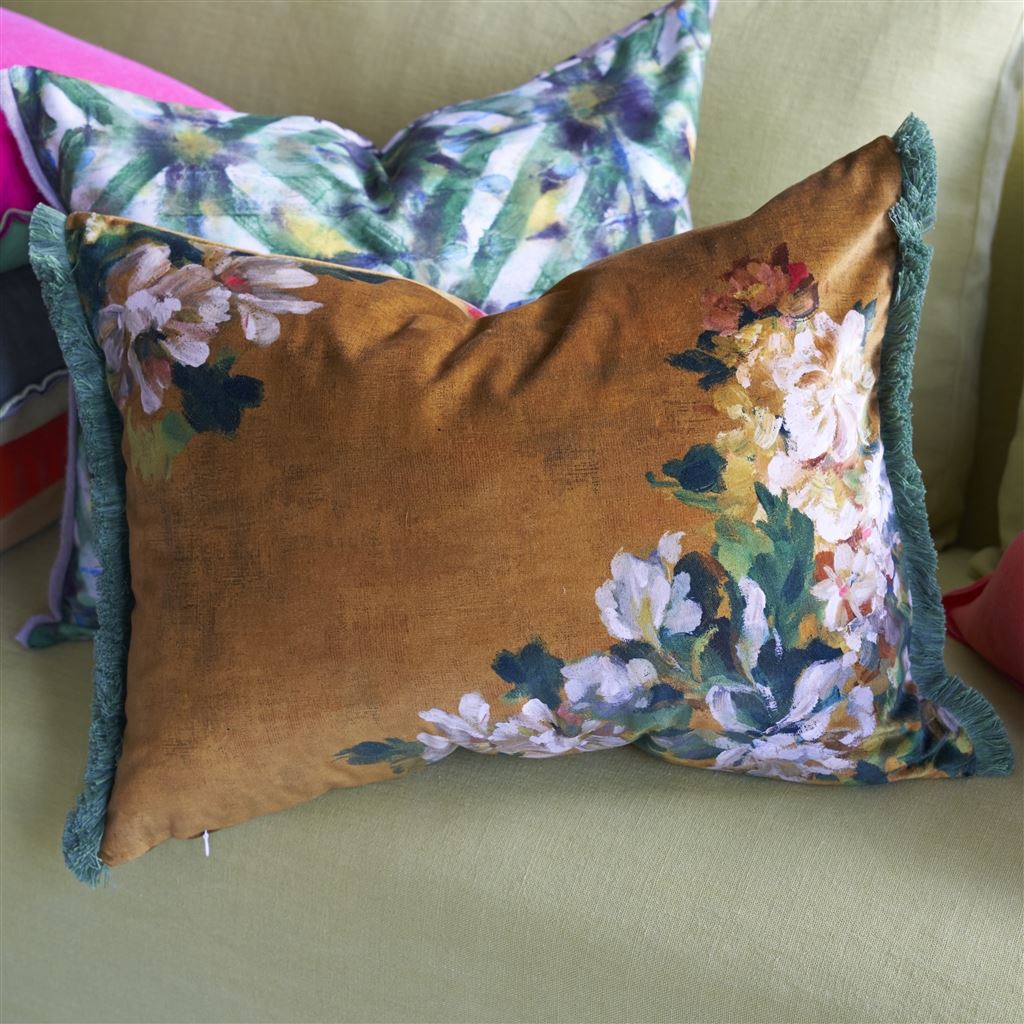 Fleurs D Artistes Velours Terracotta Velvet Cushion