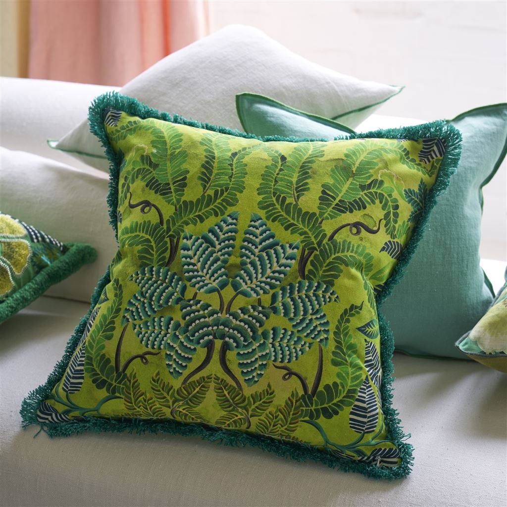 Brocart Decoratif Lime Embroidered Cotton Cushion