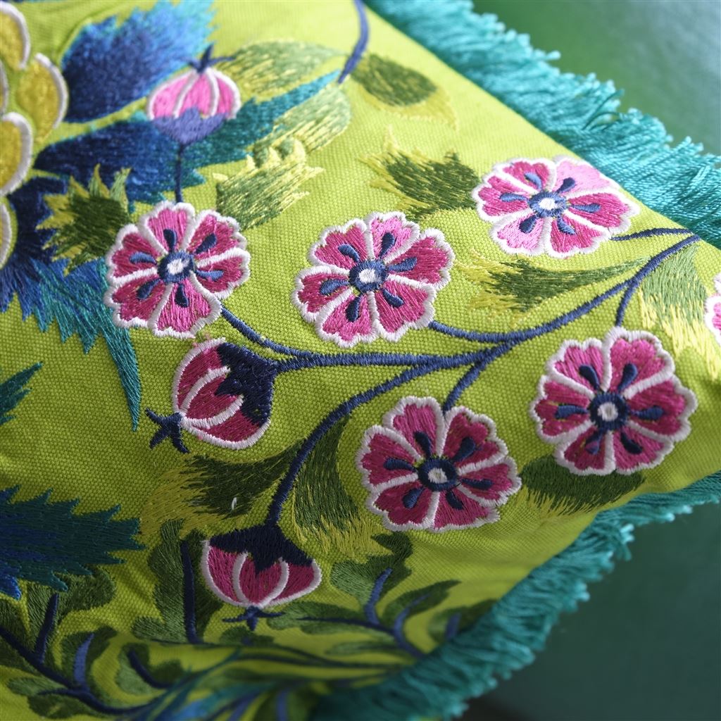 Brocart Decoratif Lime Embroidered Cotton Cushion