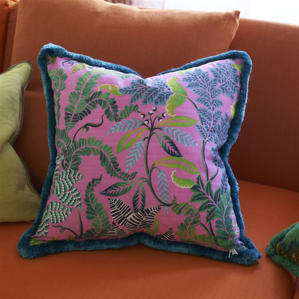 Brocart Decoratif Embroidered Cerise Cotton Cushion