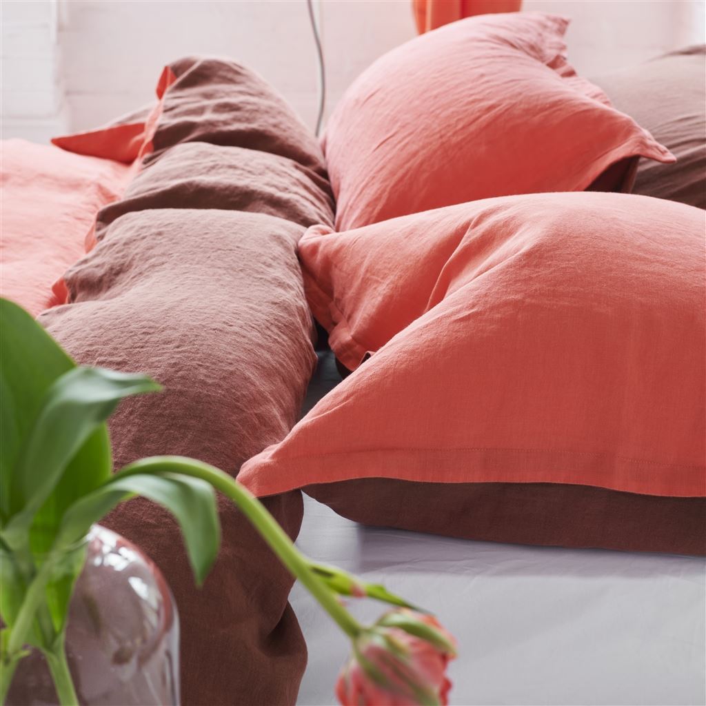 Biella Coral & Rosewood Pure Linen Bed Linen