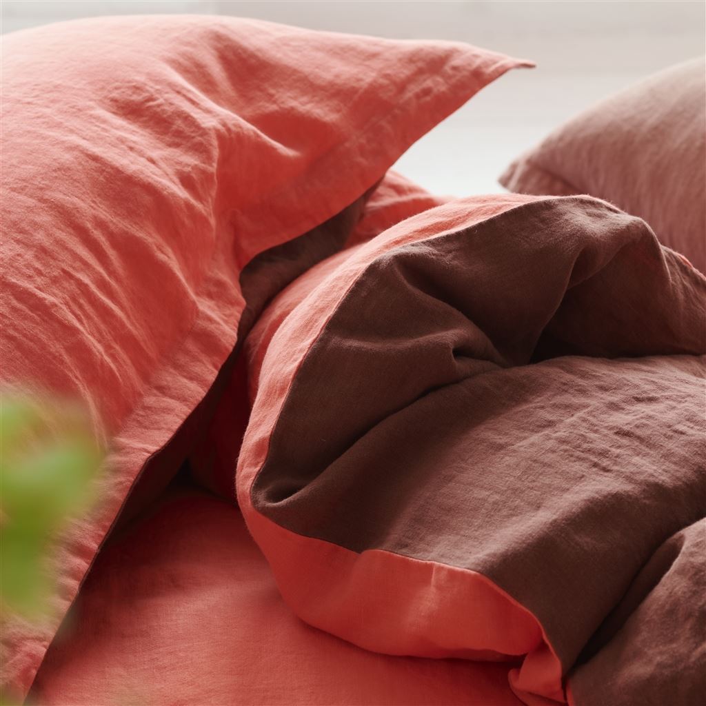 Biella Coral & Rosewood Pure Linen Bed Linen