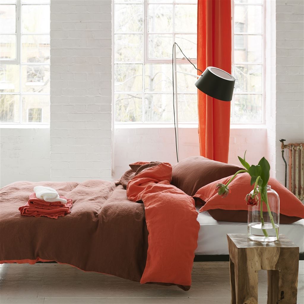 Biella Coral & Rosewood Pure Linen Bed Linen