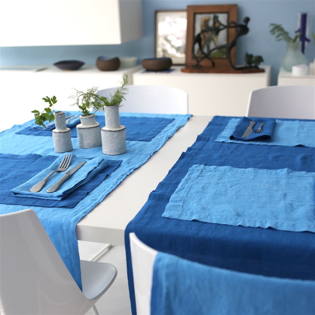 Lario Delft Linen Table Cloth, Runner, Placemats & Napkins 