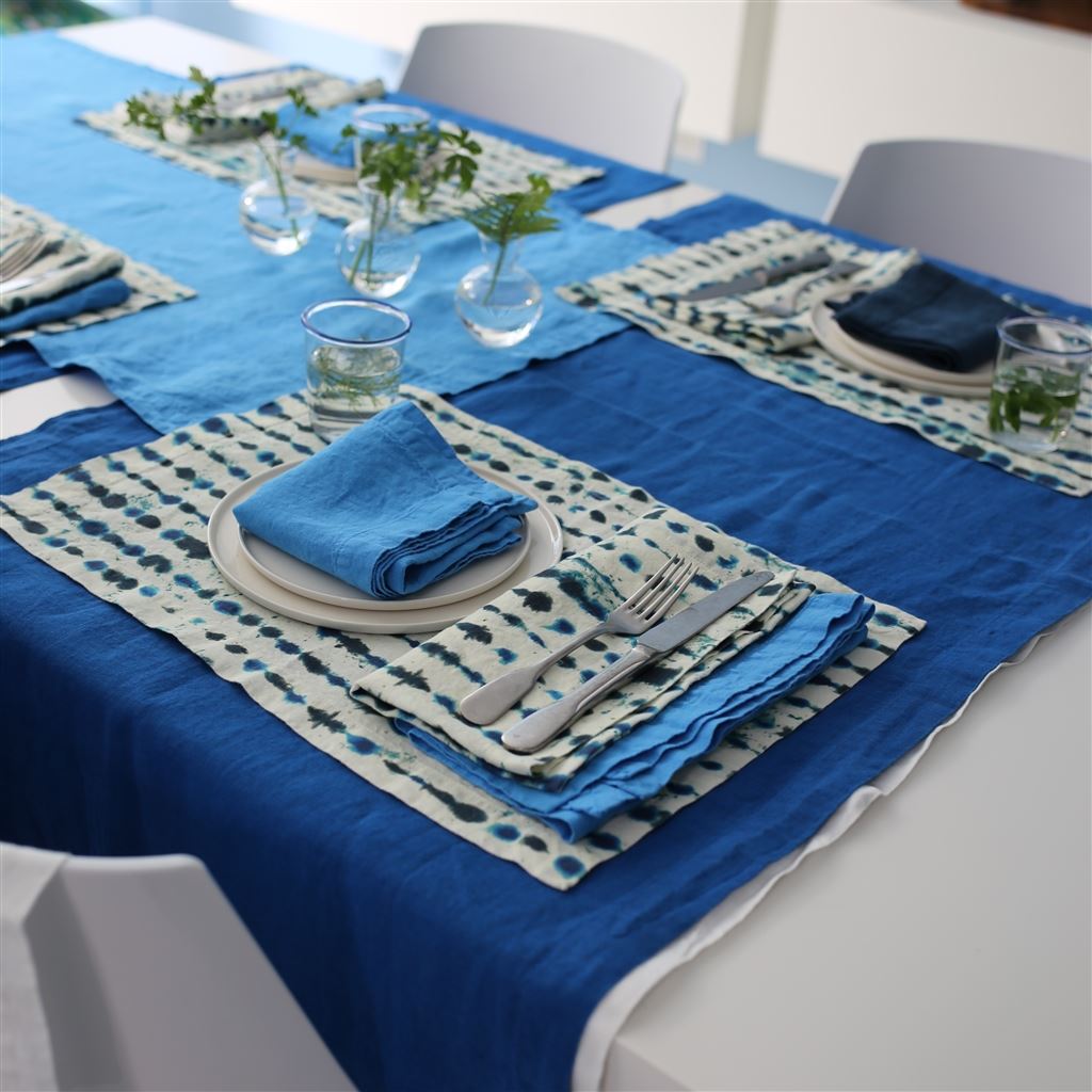 Shiwa Cobalt Linen Table Cloth, Runner, Placemats & Napkins