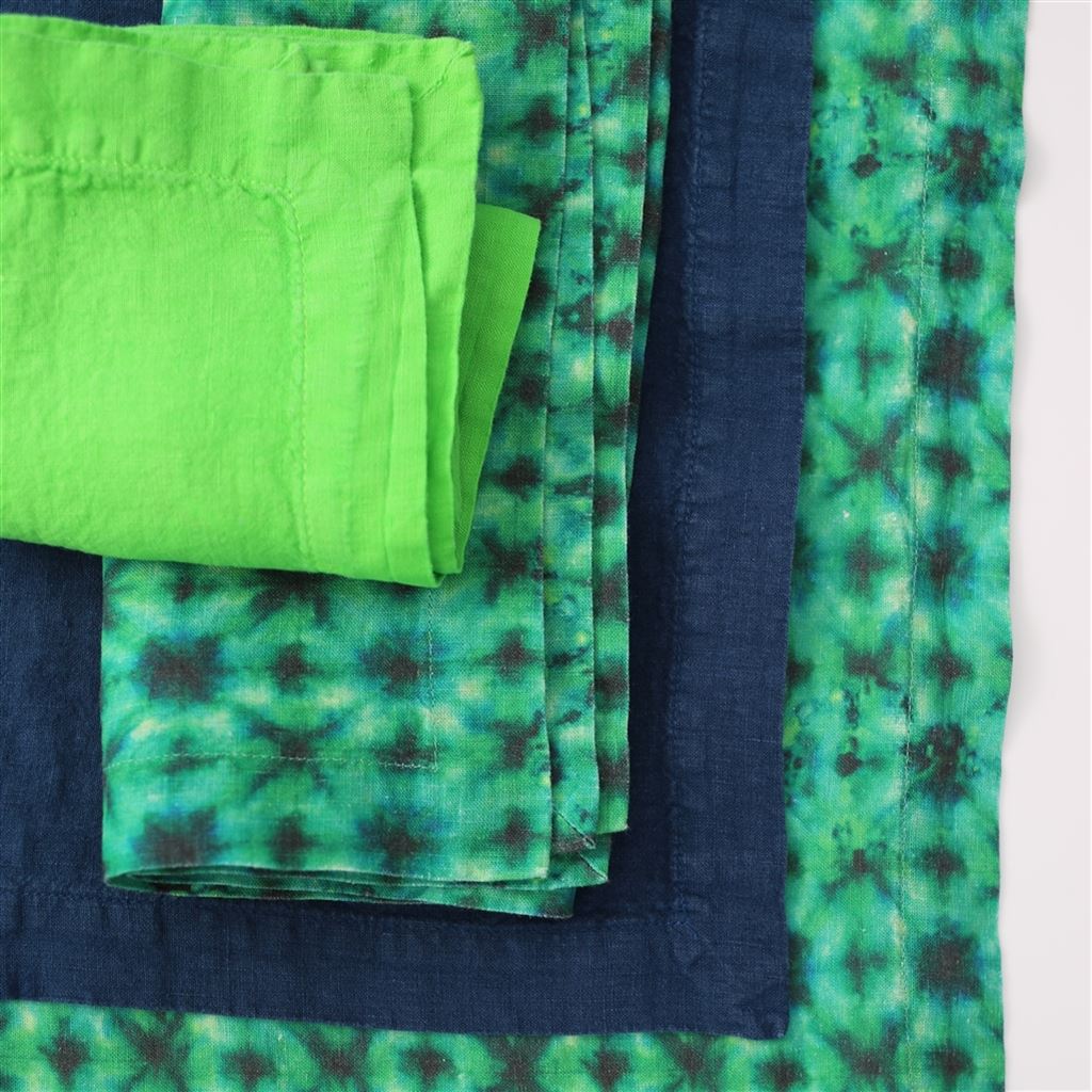 Shibori Emerald Linen Runner, Placemats & Napkins