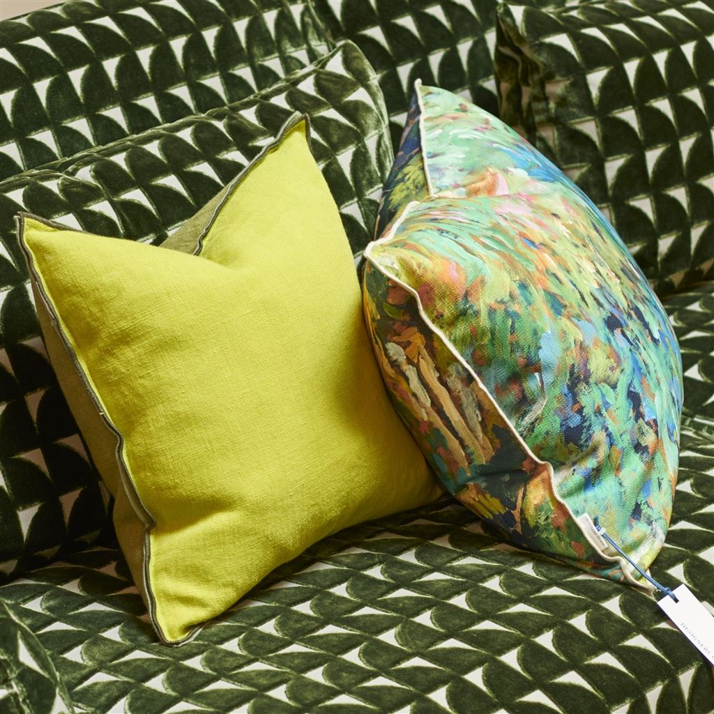 Brera Lino Lime & Moss Linen Decorative Pillow