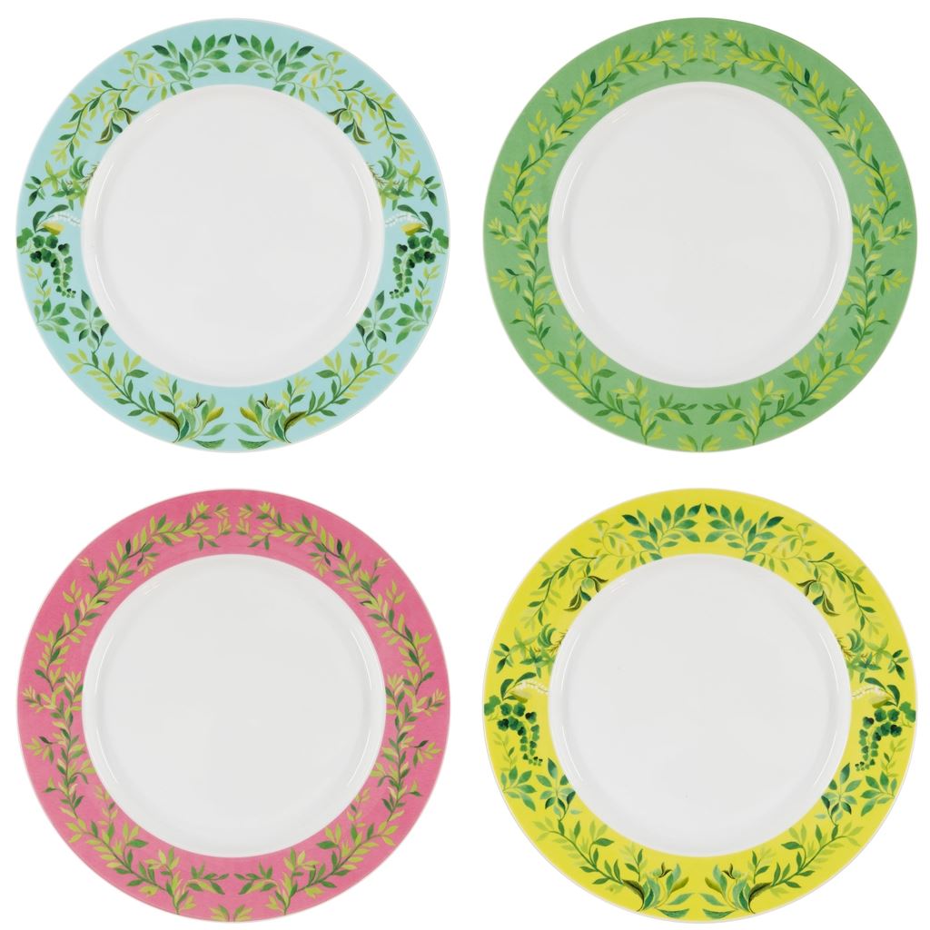 CERDG0114 Ikebana Damask Set of 4 Dinner Plates