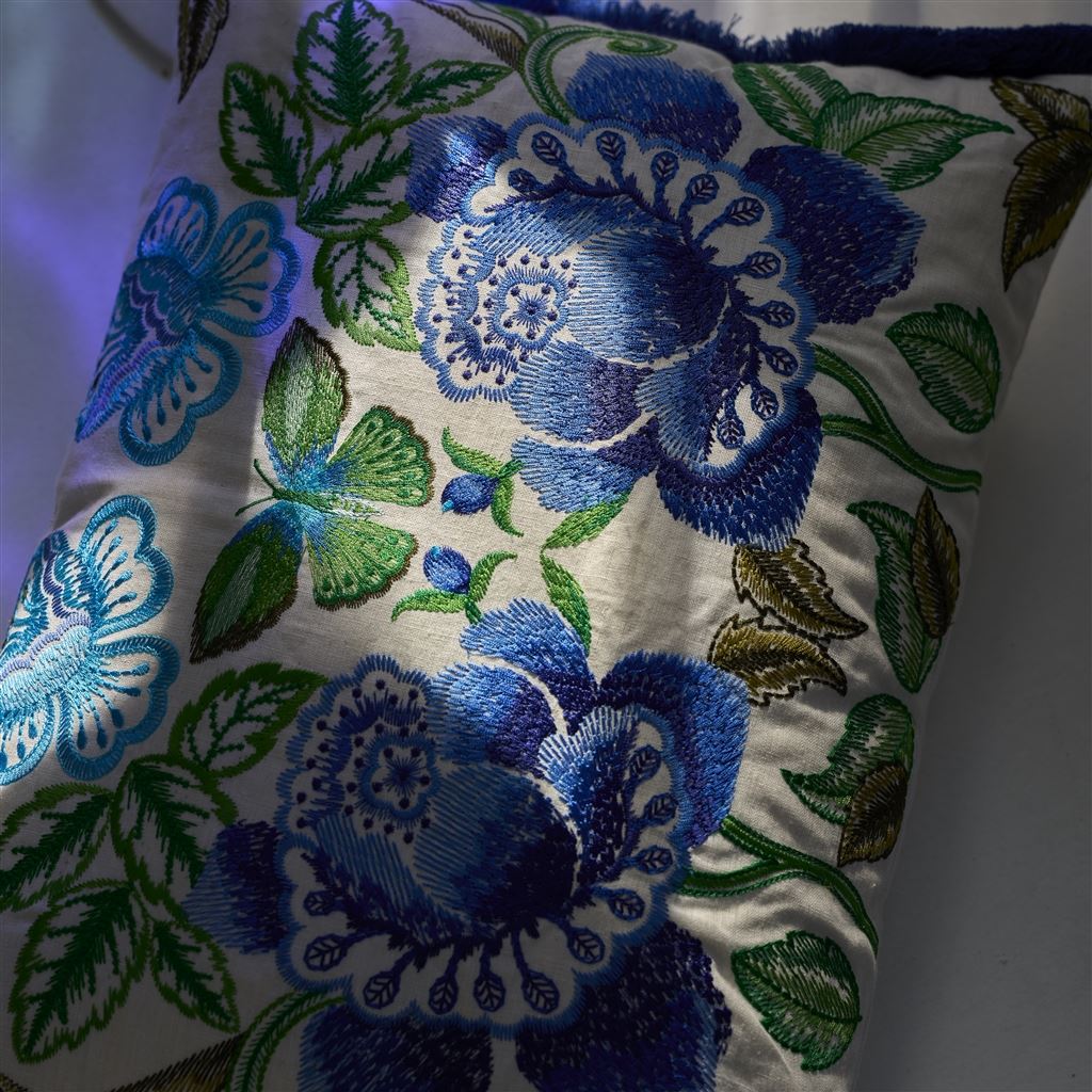 Isabella Embroidered Cobalt Linen Decorative Pillow 