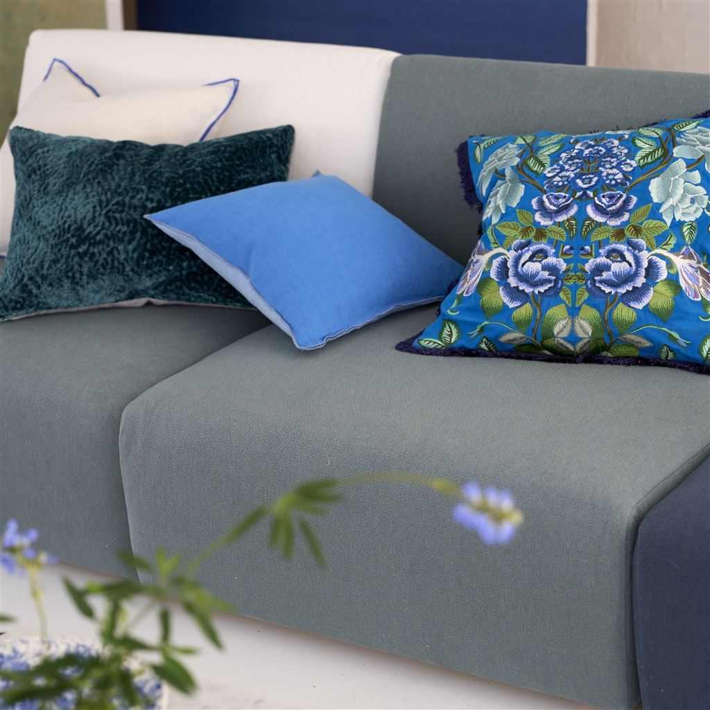 Eleonora Embroidered Cobalt Cotton Decorative Pillow