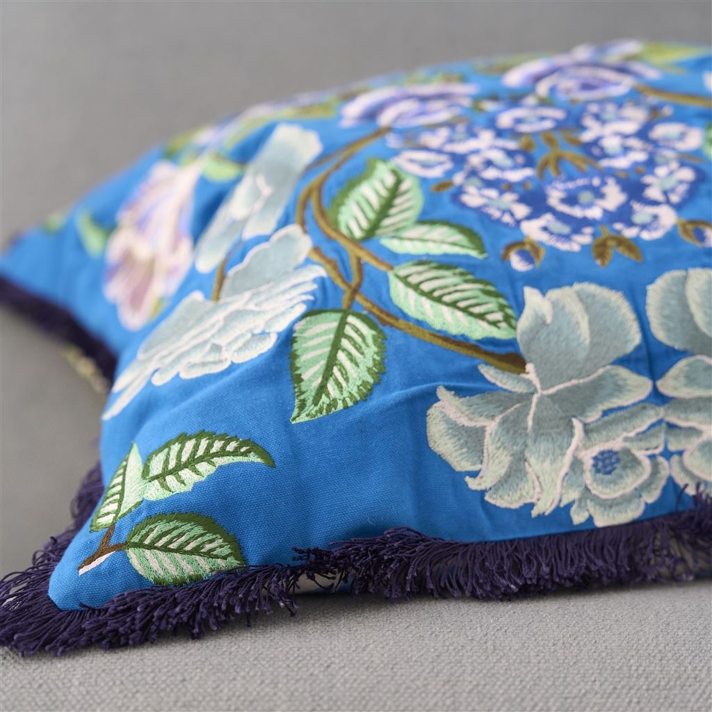 Eleonora Embroidered Cobalt Cotton Decorative Pillow
