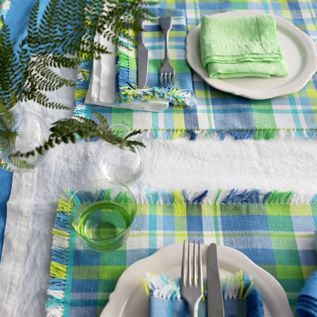 Madrasi Cobalt Cotton Runner, Placemats & Napkins