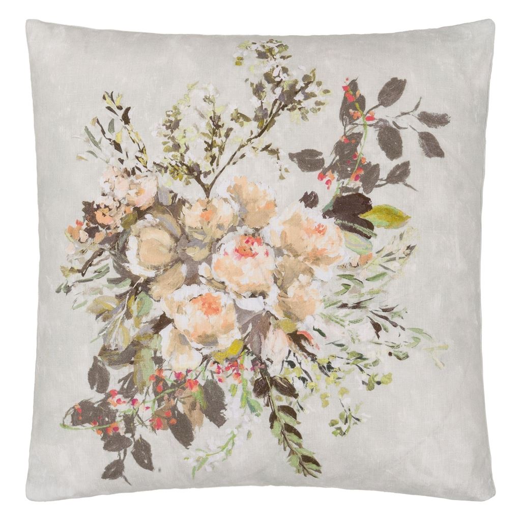 Margaretta Linen Sepia Cushion - Reverse