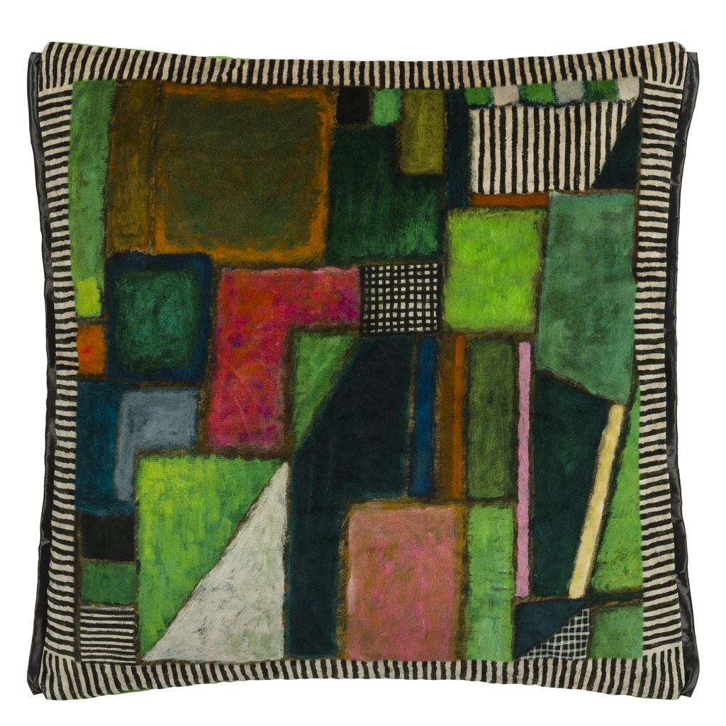 Raku Patchwork Emerald Cushion