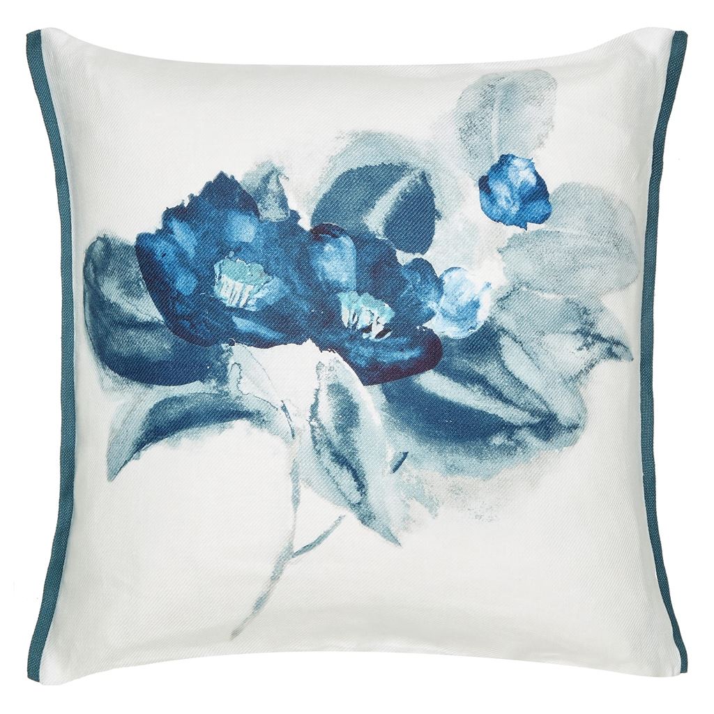 Camellia Indigo Cushion - Reverse