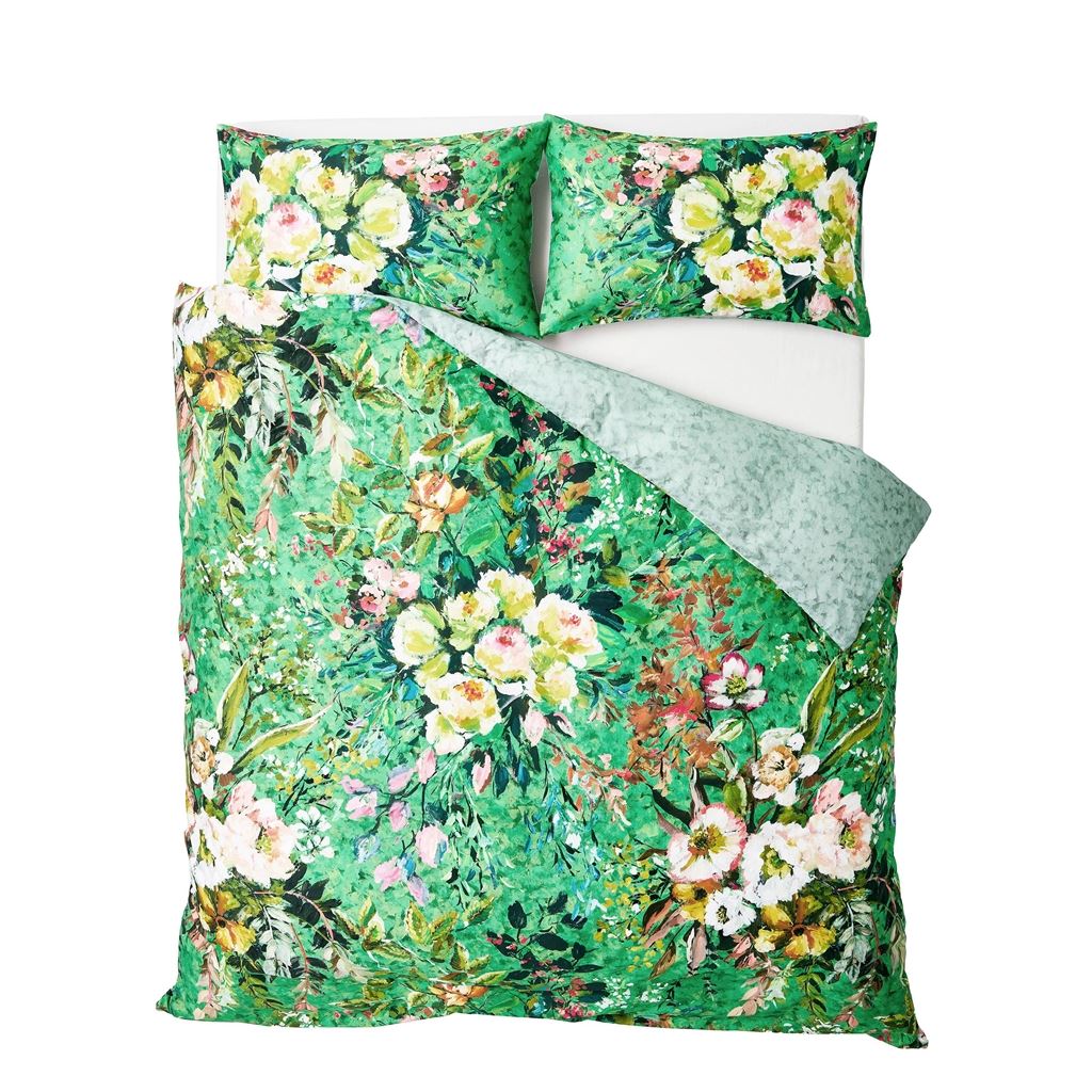 Margaretta Emerald Green Cotton Bed Linen Set