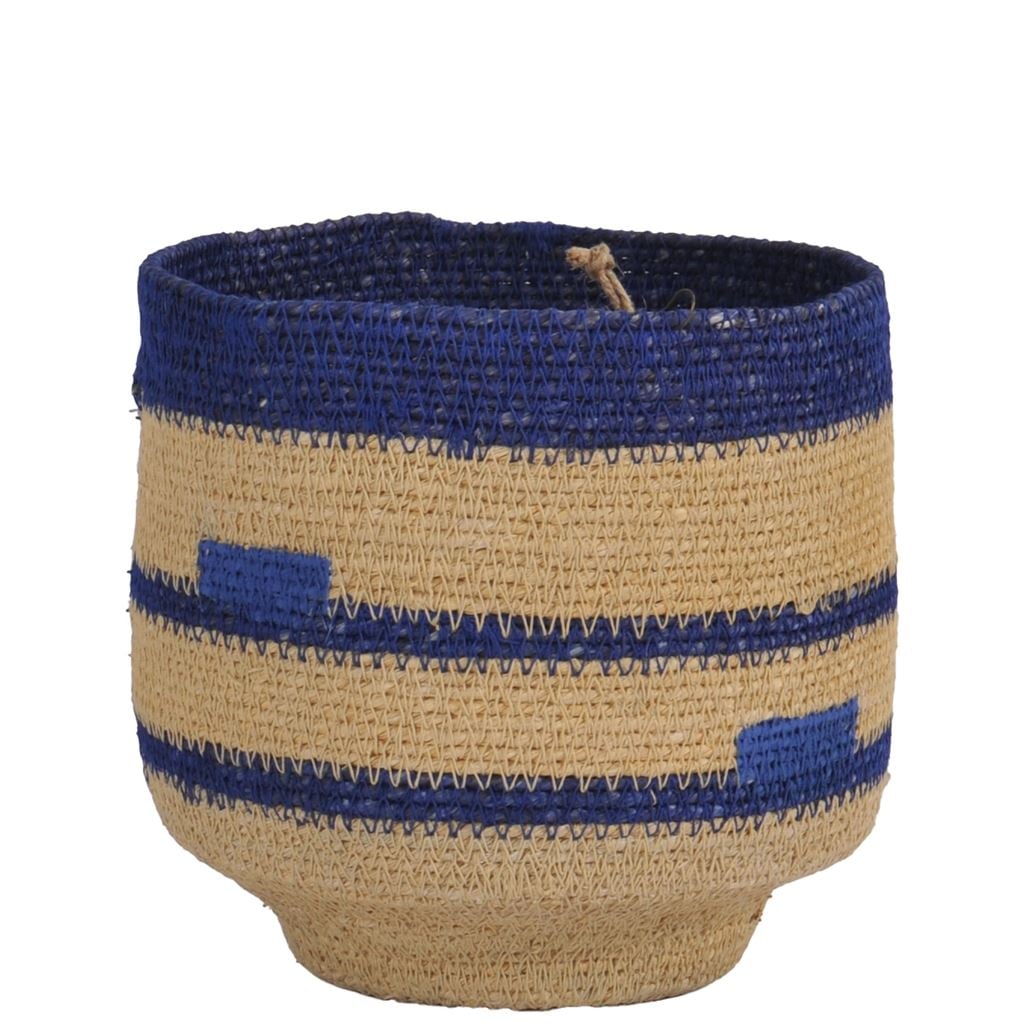 Striped Basket Small Navy & Natural 