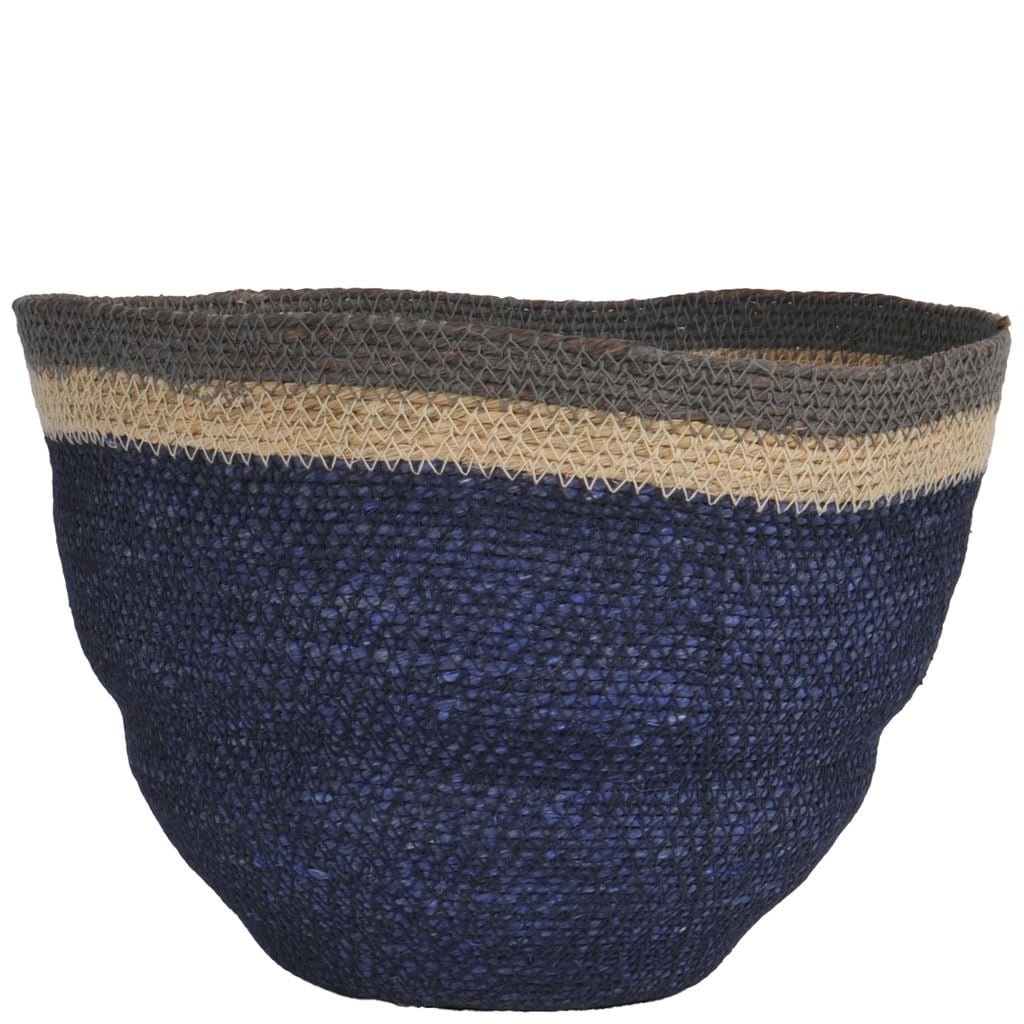 Striped Bowl Basket Large Navy & Pale Grey 