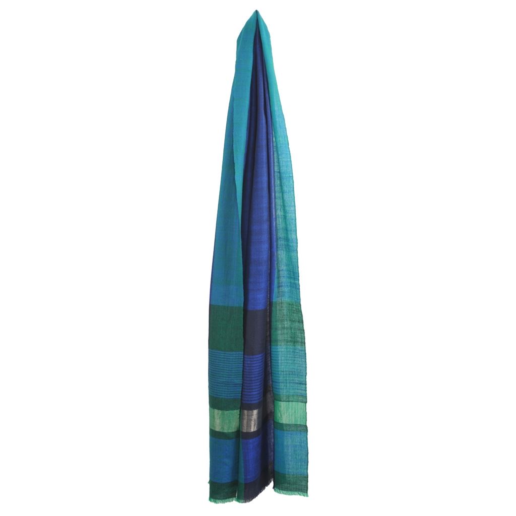 Cashmere Scarf Indigo, Emerald & Metallic 