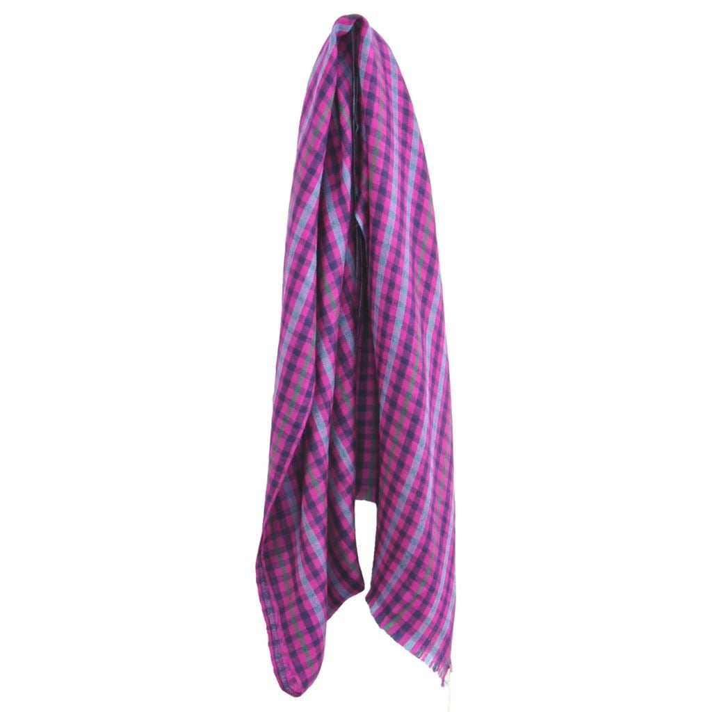 Check Cashmere Scarf Fuchsia & Blue 