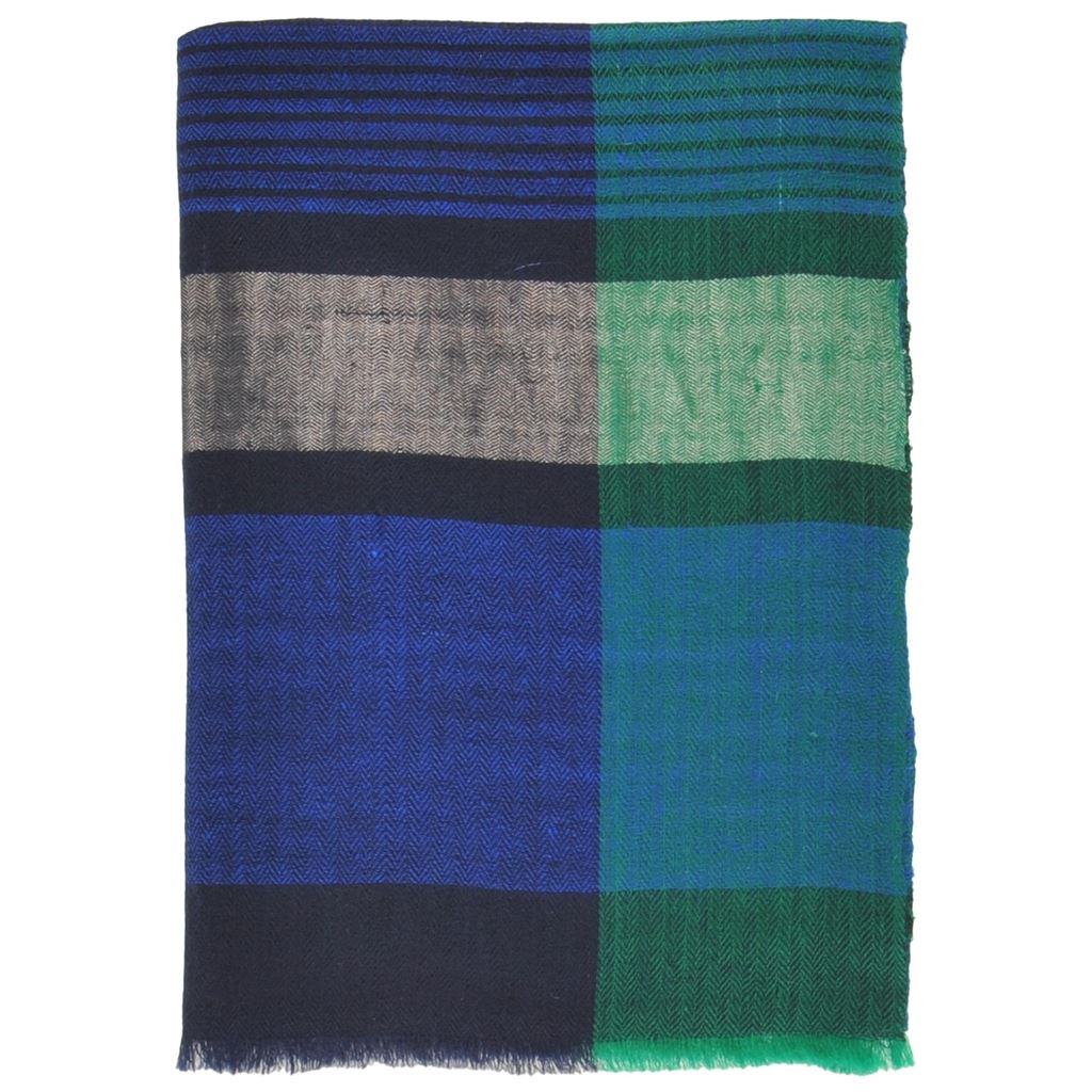 Cashmere Scarf Indigo, Emerald & Metallic 