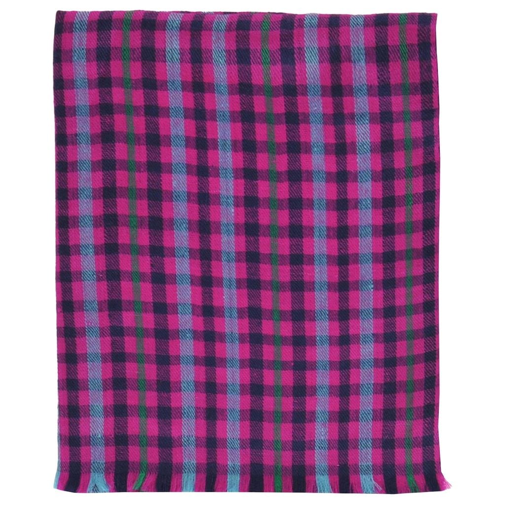 Check Cashmere Scarf Fuchsia & Blue 
