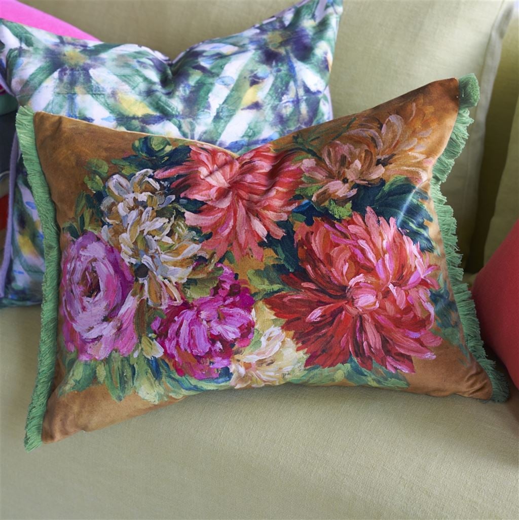 Fleurs D Artistes Velours Terracotta Kissen