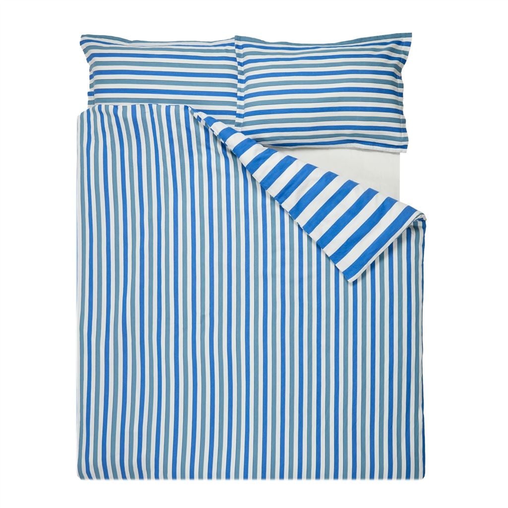 Burlington Stripe Cobalt Stripe Double Duvet Cover - Reverse