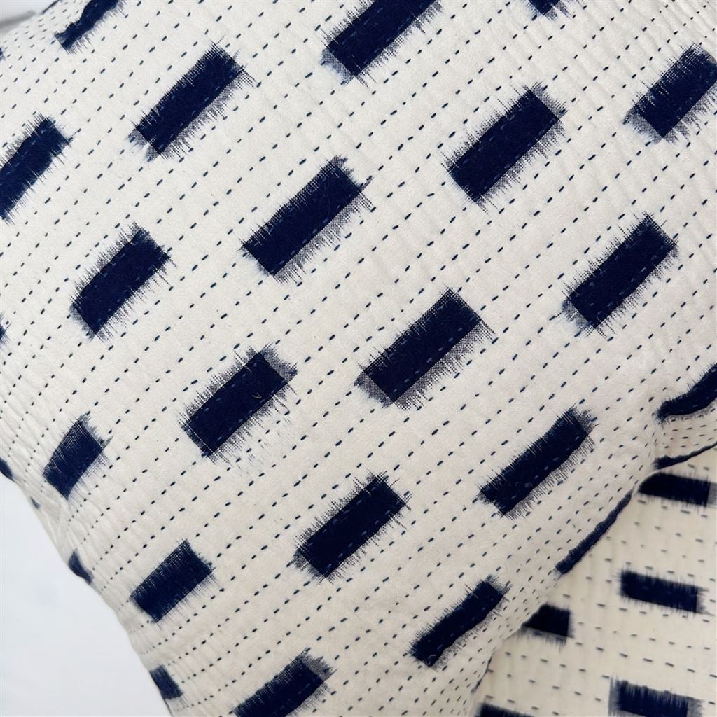 Indigo Ikat Embroidered Cushion